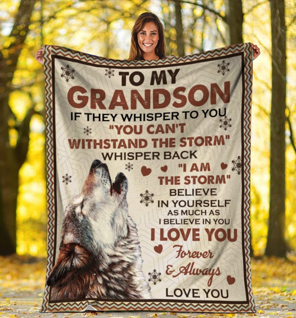 To My Grandson Wolf Fleece Blanket