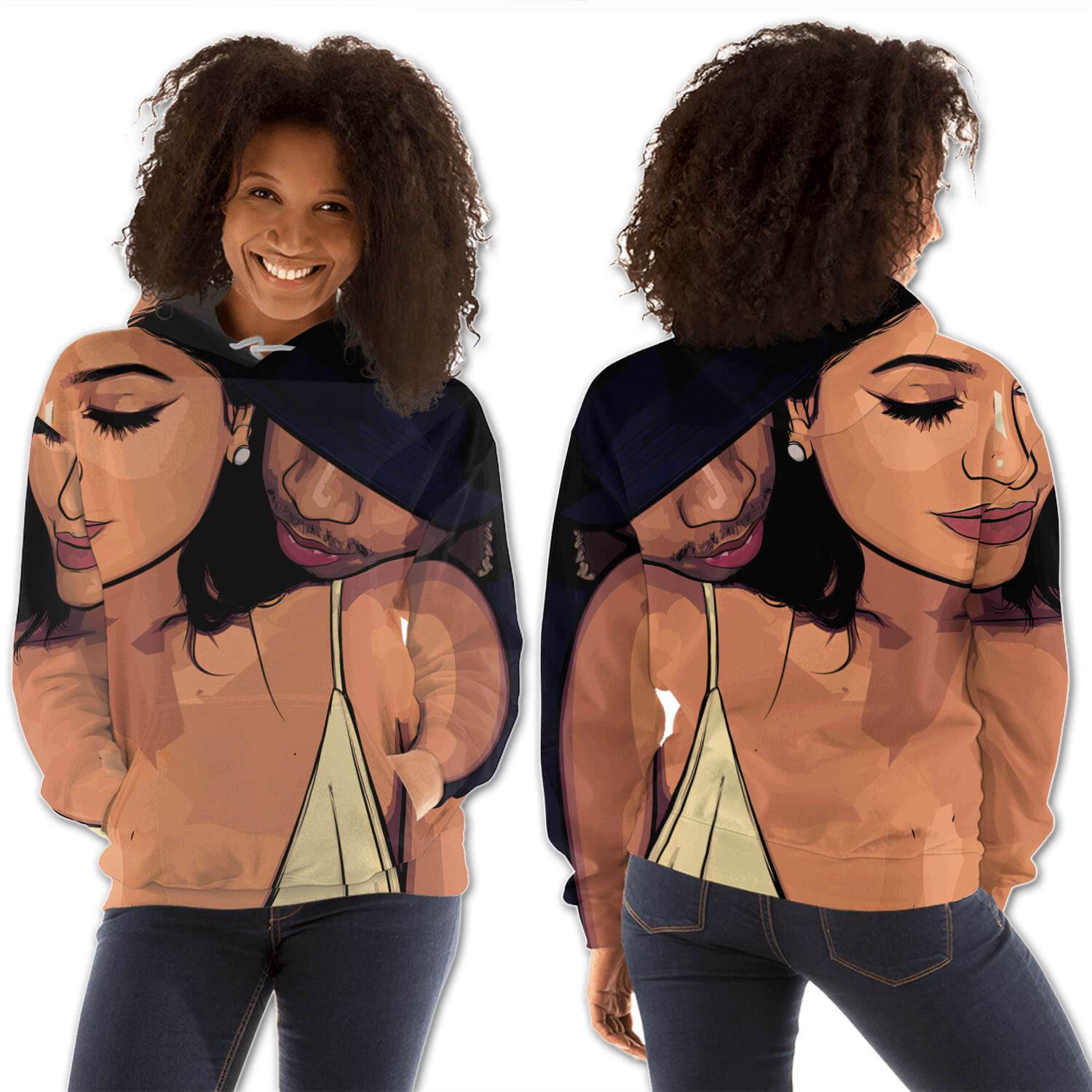 African American Hoodies Cute Black Afro Girls All Over Print Womens Hooded Sweatshirt African American Apparel BPS22127