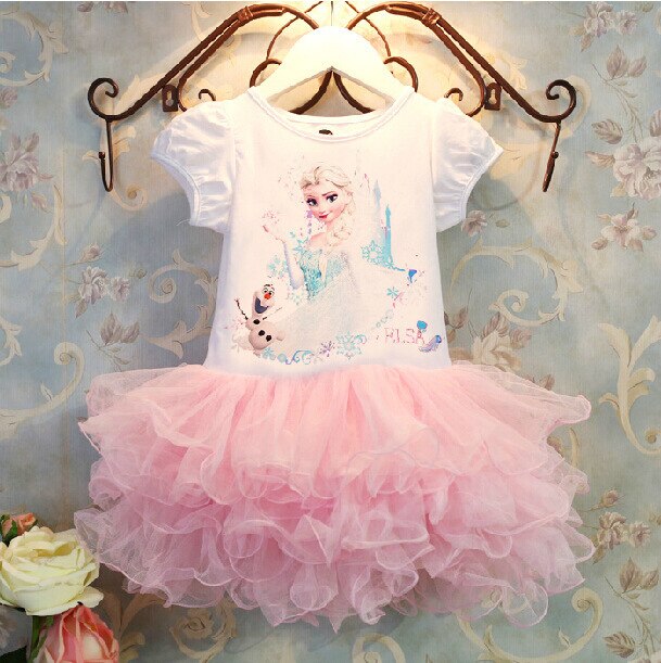 Baby Girl Clothes Summer Dress Flying Sleeve Little Girl Dresses Cartoon Frozen Elsa Tutu Dress for Little Girl alx