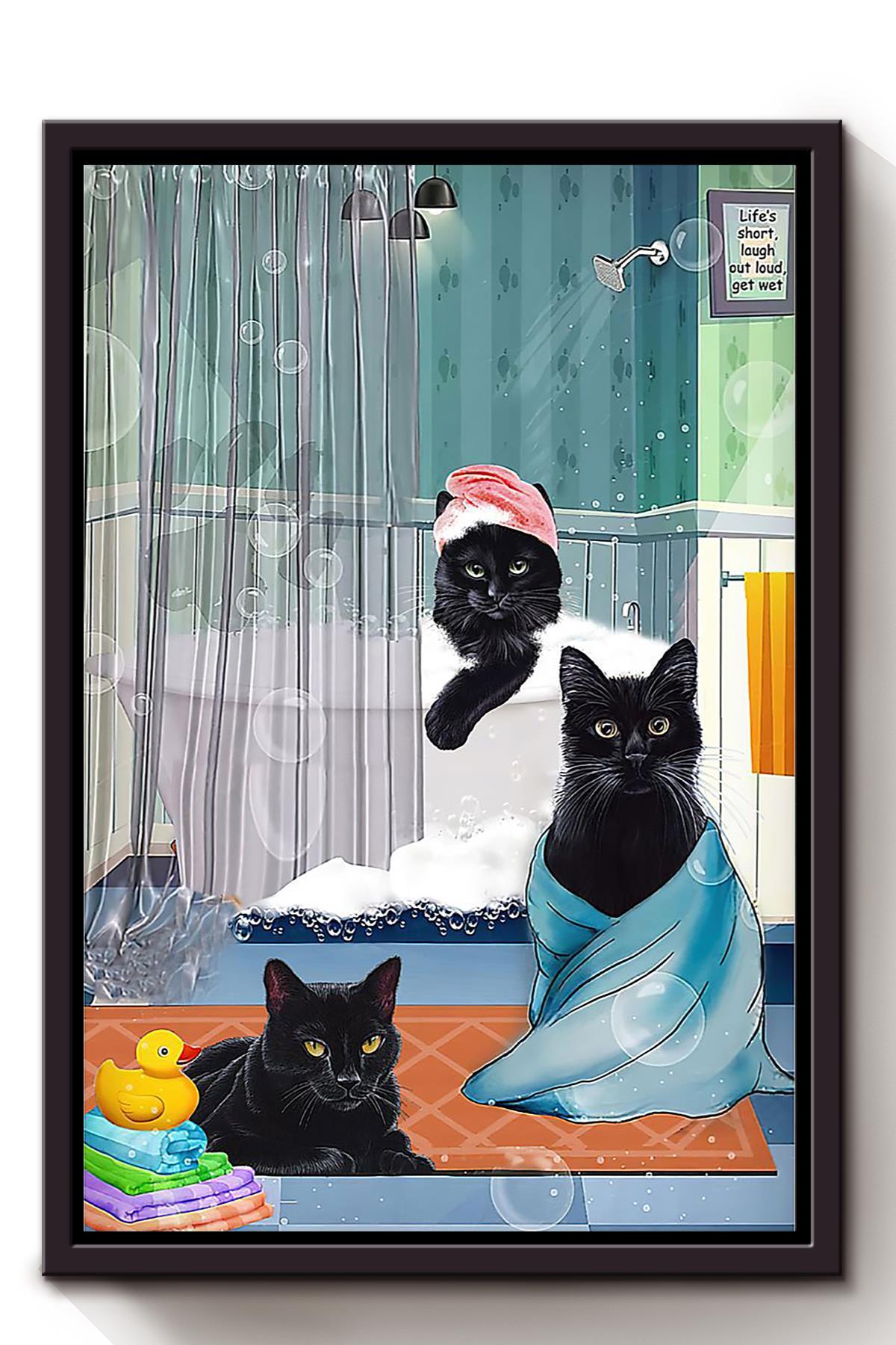 Black Cats Animal Wall Art Gift For Cat Lover International Cat Day Kitten Foster Bathroom Decor Framed Canvas