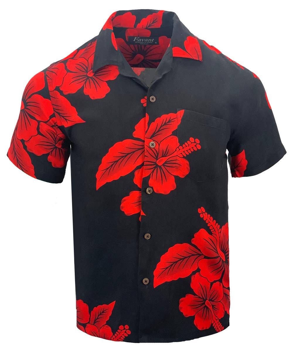 Hibiscus Floral Black Red Best Design Hawaii Shirt Ha42565