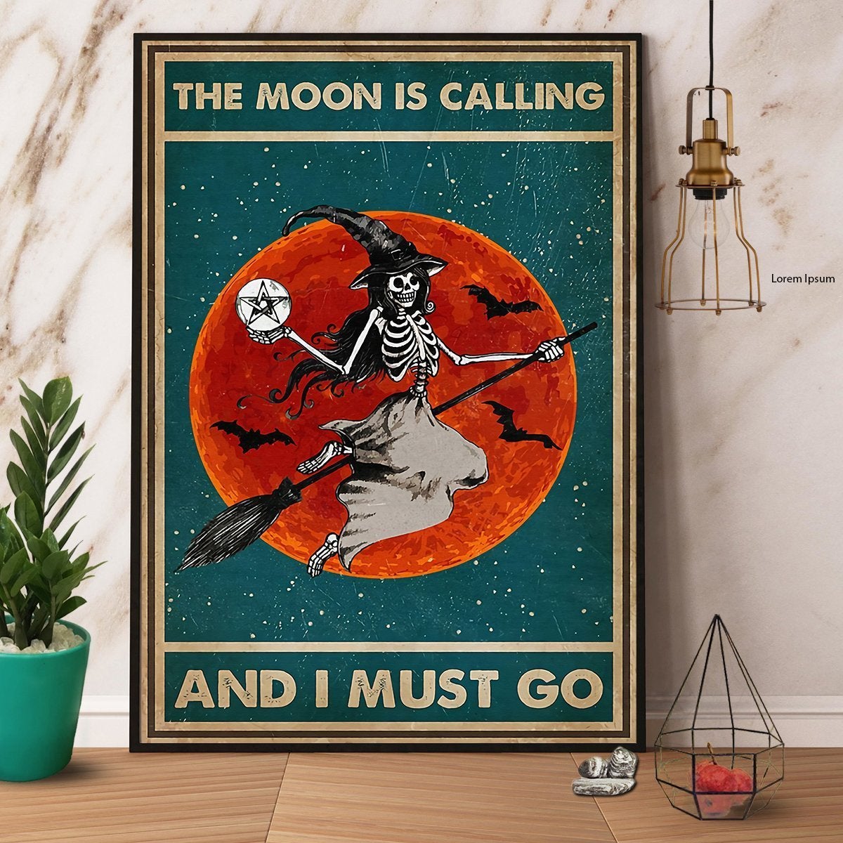 Skeleton Witch The Moon Is Calling And I Must Go Halloween Gift Paper Poster No Frame Matte Canvas, Wall Decor Visual Art Wall Decor