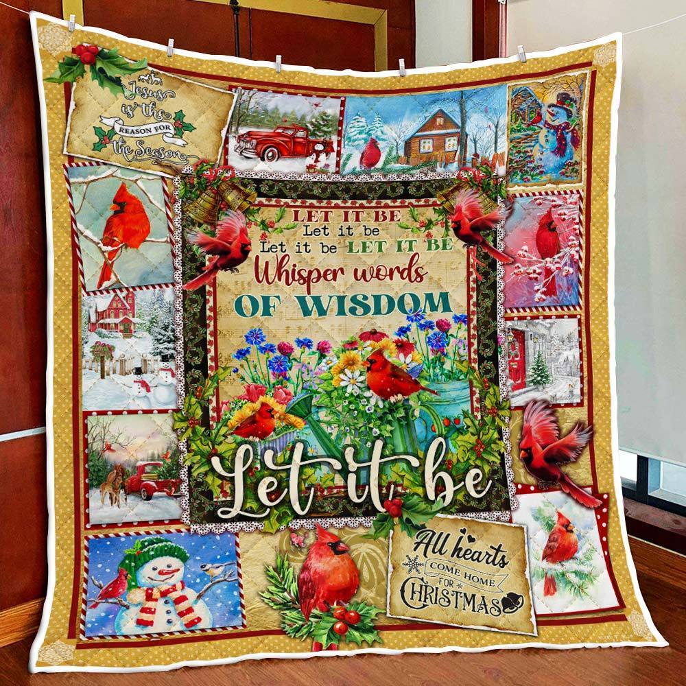 Cardinal Christmas Hippie Red Truck Snowman Quilt Blanket Let It Be Whisper Words Of Wisdom Christmas Decor Gifts Ideas Presents Xmas Noel Bed Set Décor