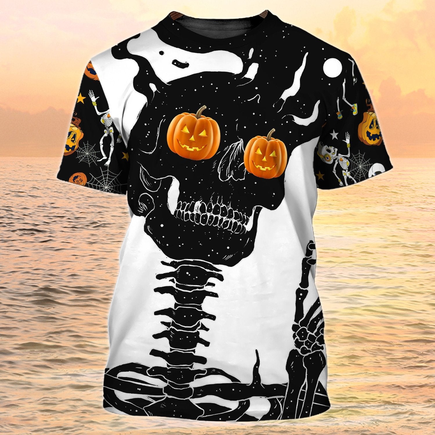 Skull Halloween 3D T Shirt Pumpkin Eyes Skeleton Black And White Halloween Shirts