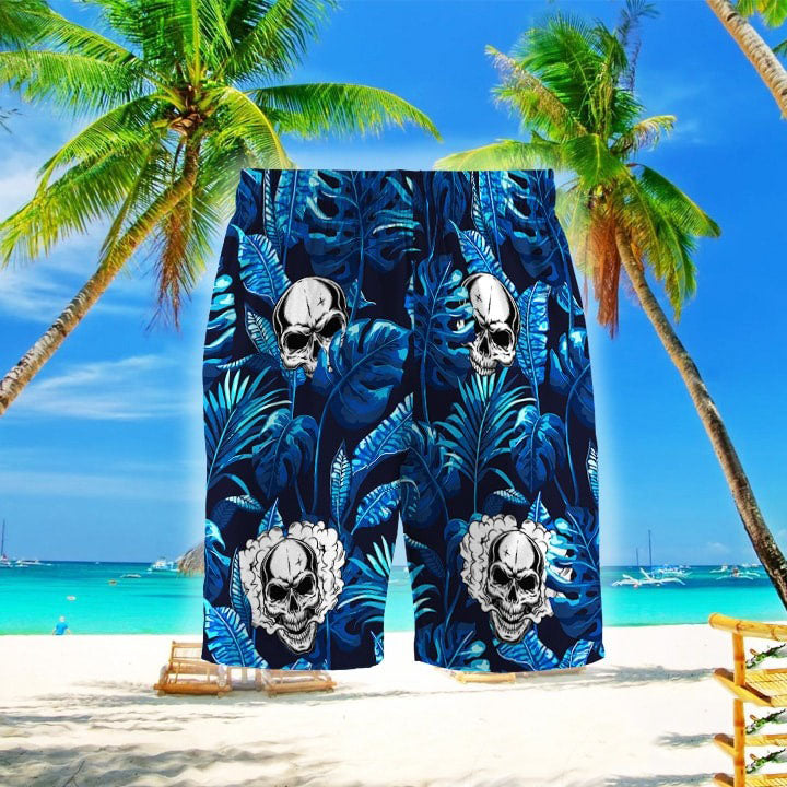 Skull Blue Hawaii Beach Shorts Colorful S Ha21768