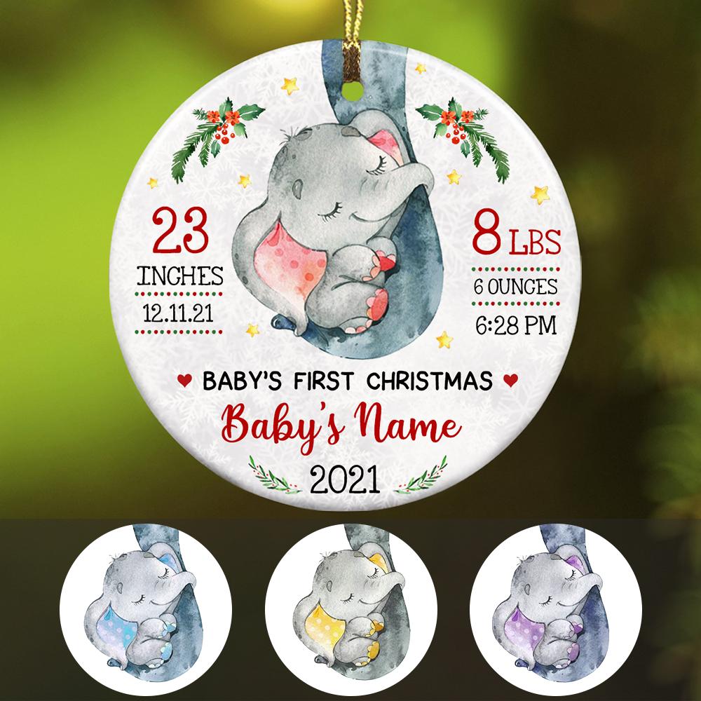 Personalized Elephant Baby First Christmas Circle Ornament Sb61 67O57