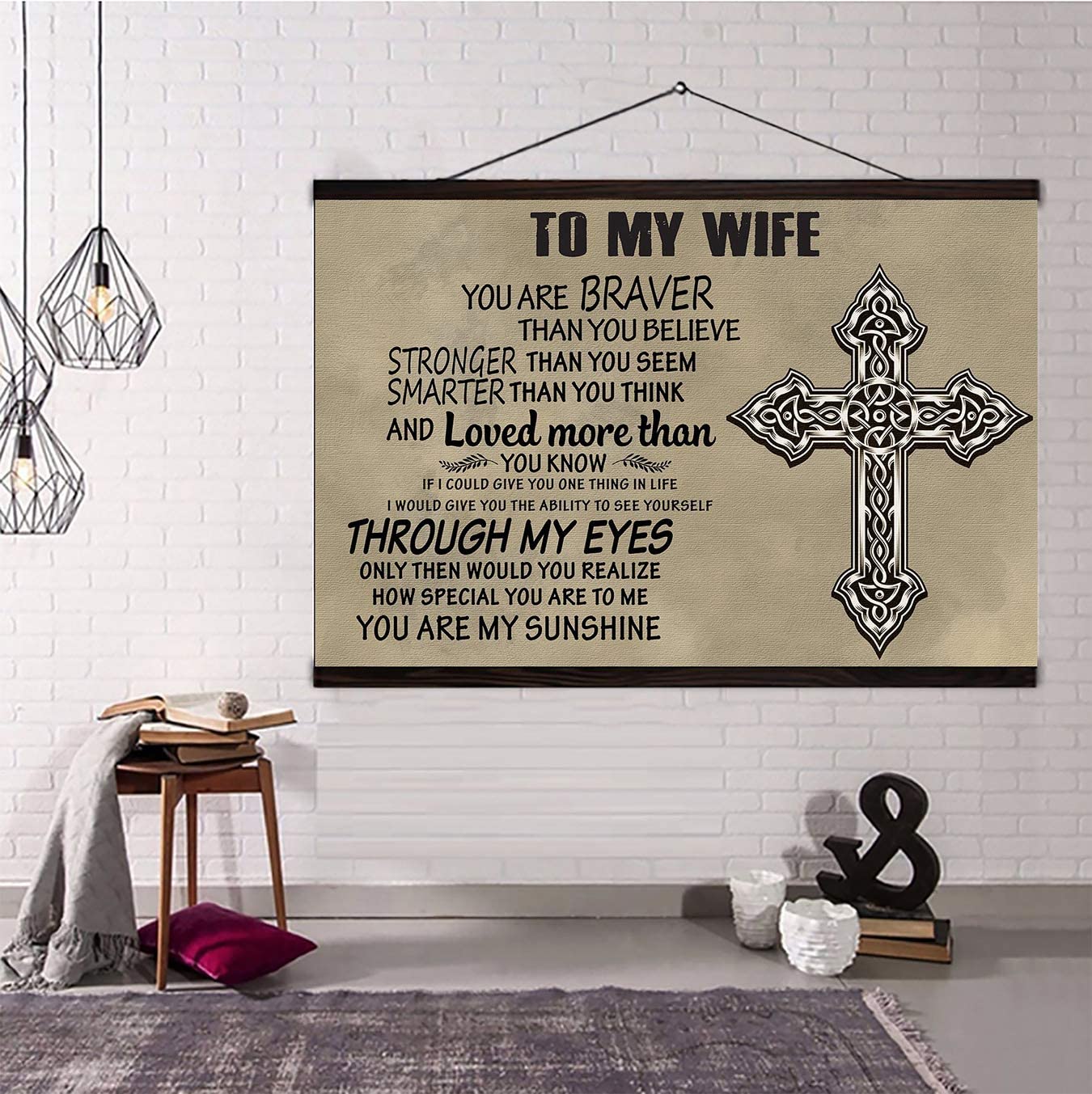 Poster for Room Aesthetic – Command Strips Wall Decor – Qh65 Cross Canvas with The Wood Frame – to My Wife – You are Braver