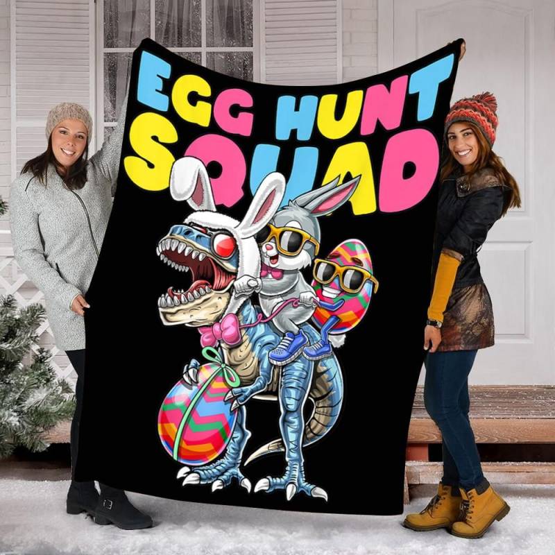 Custom Blanket Egg Hunt Squad Easter Egg Bunny Dinosaur Blanket – Fleece Blanket