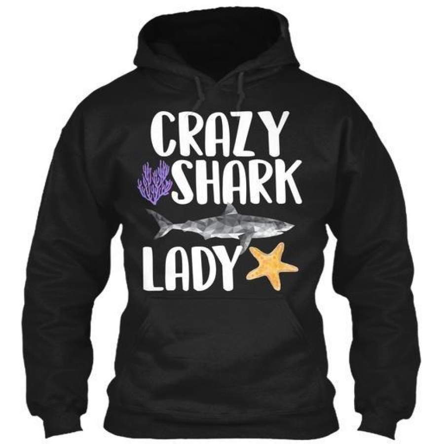 Crazy Shark Lady Lover Gildan Hoodie Sweatshirt