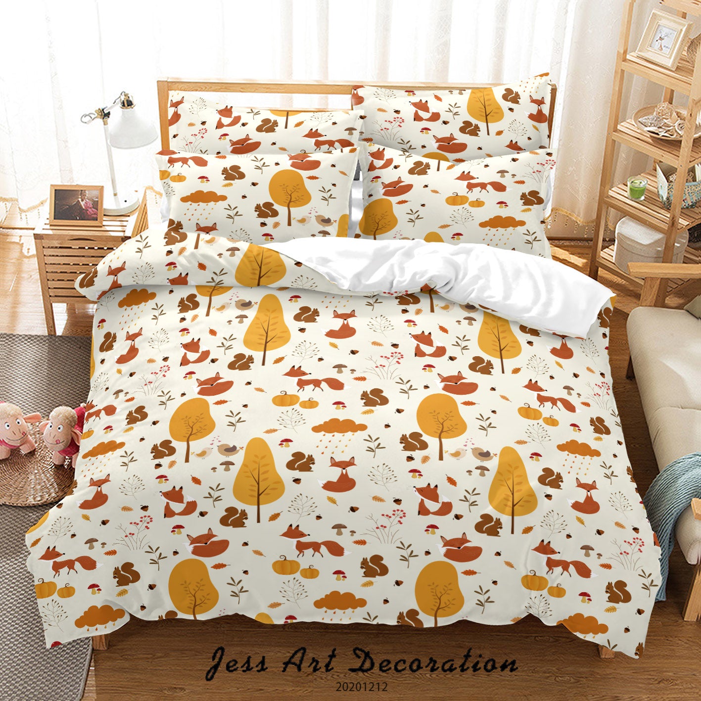 3D Cartoon Autumn Leaves Plant Fox Animal Pattern Quilt Cover Set Bedding Set Duvet Cover Pillowcases Lxl