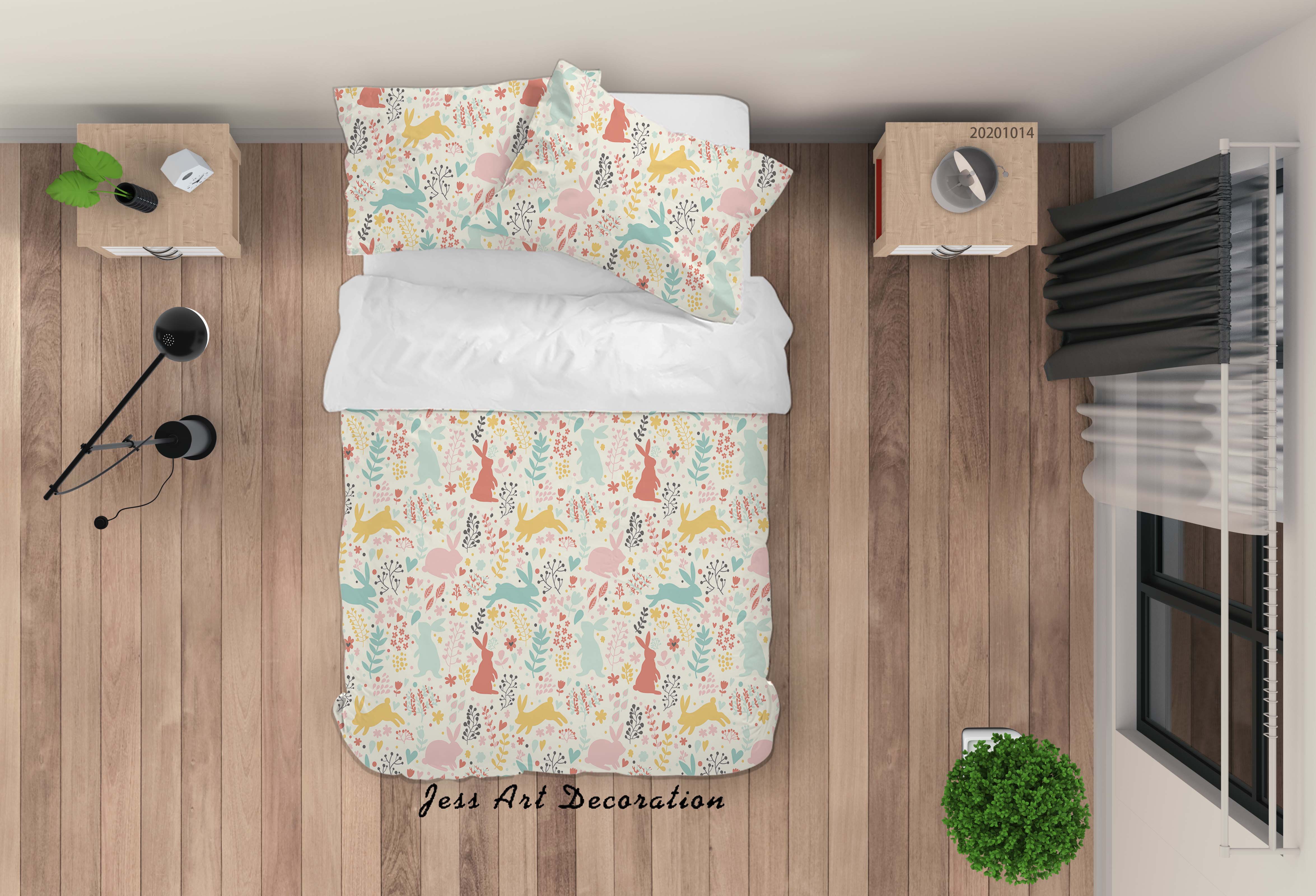 3D Cartoon Animal Rabbit Flower Pattern Quilt Cover Set Bedding Set Duvet Cover Pillowcases Wj 9716