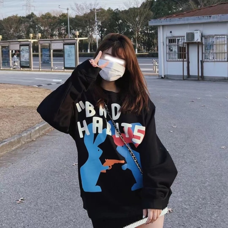 Cartoon rabbit print sweatshirt women ins Korean version fashion college style fun pullover tops trend new oversized sweatshirt alx