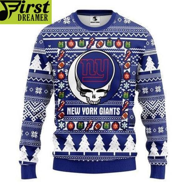 New York Giants Grateful Dead Gift For Fan Ugly Wool Sweater Christmas All Over