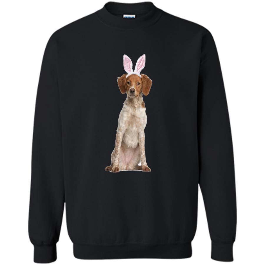 Brittany Wearing Easter Bunny Ears Dog T-Shirt Printed Crewneck Pullover Sweatshirt 8 oz