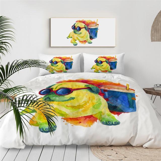 Colorful Pug 3 Pieces Quilted Comforter Set