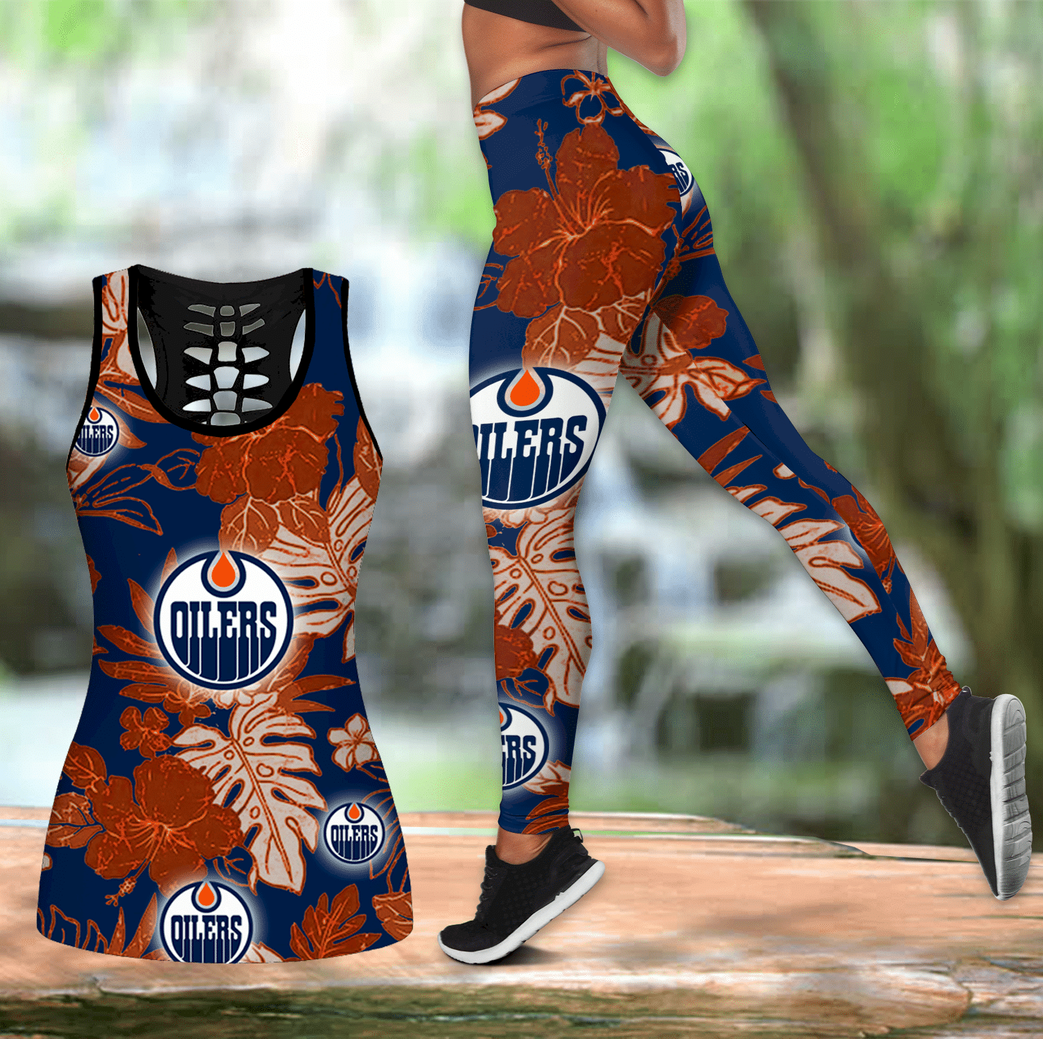 Combo Edmonton Oilers Hawaiian Hollow Tanktop Leggings Set V1770