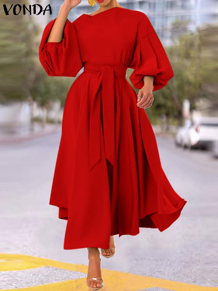 VONDA Casual Women Long Sleeve Party Sundress Oversized Fashion A-Line Robe Loose Midi Dresses Female Street Holiday Vestidos alx