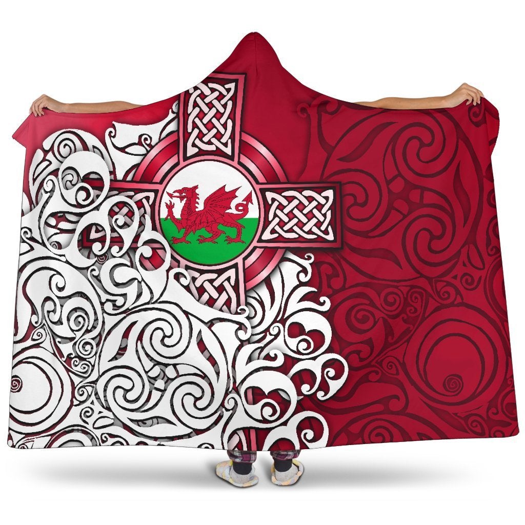 Wales Celtic Hooded Blanket Welsh Dragon Flag With Celtic Cross