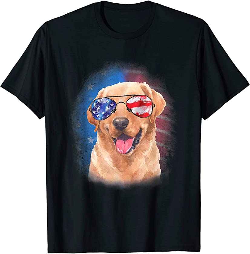 Labrador Puppy Lovers American Independence Day Flag T-Shirt