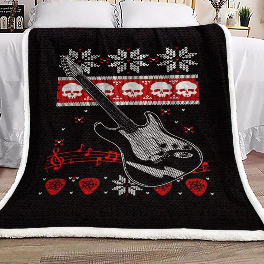 Ugly Christmas Sweater Guitar CL19100407MDF Sherpa Fleece Blanket