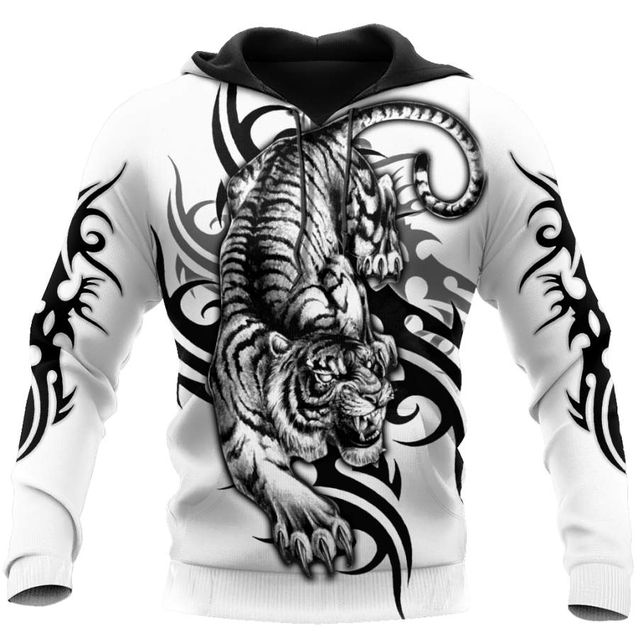 White Tiger Tribal Tattoo 3D All Over Printed Shirts For Men and Women