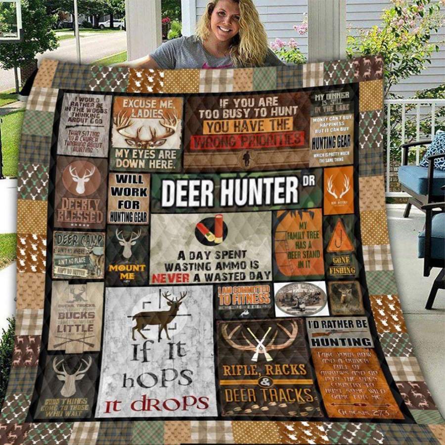 Wozoro Quilt Blanket Hunting Deer Hunter If It Hops It Drops Twin Queen King Size