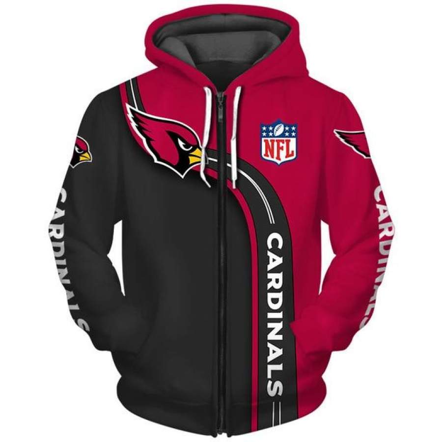 Arizona Cardinals Curved Stripes 3D Zipper Hoodie