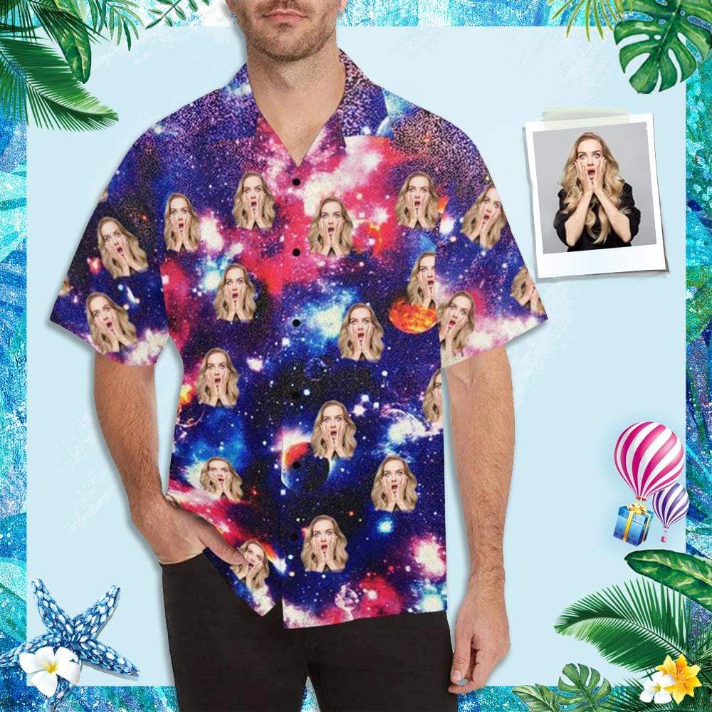 Custom Face Galaxy All Over Print Hawaii Shirt Ha6707