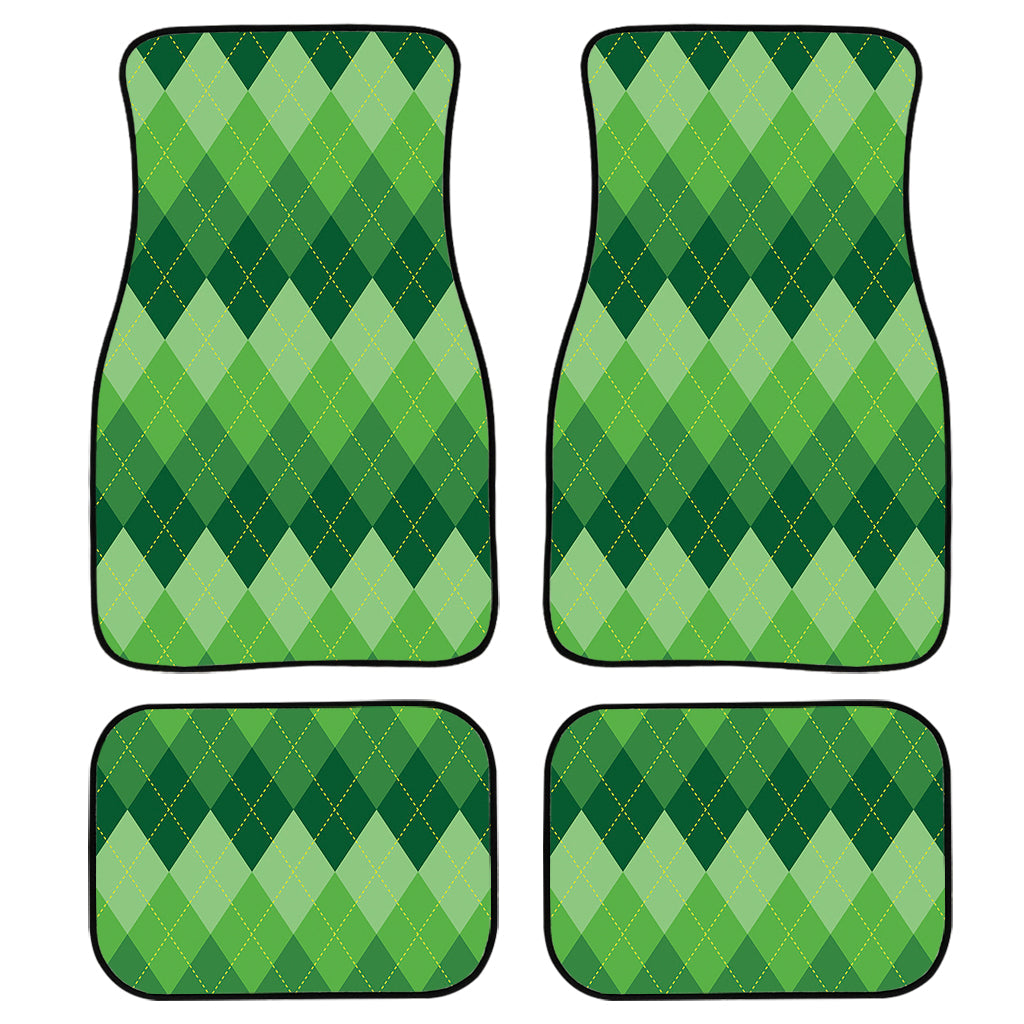 Grass Green Argyle Pattern Print Front And Back Car Floor Mats, Front Car Mat