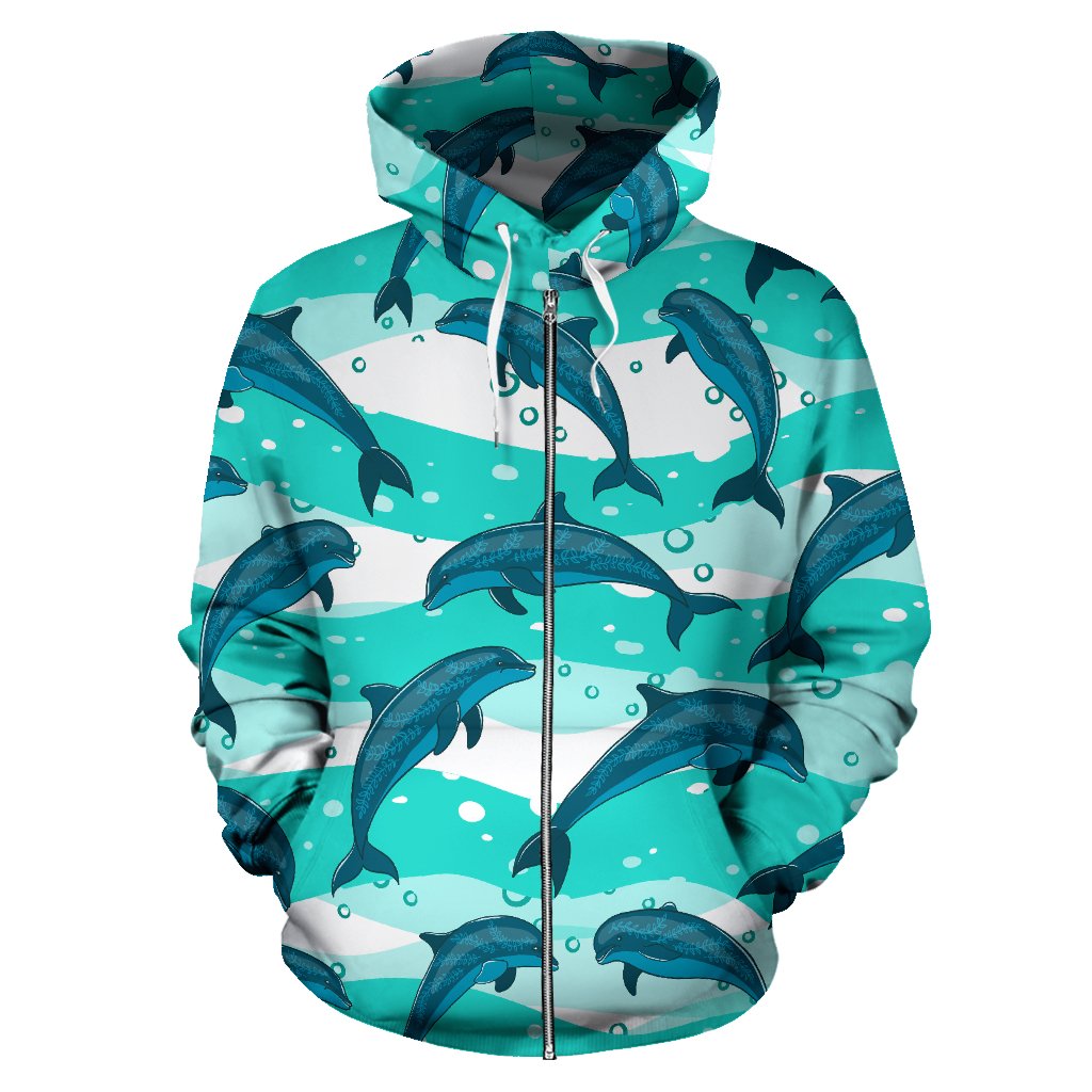 Dolphin Design Print Pattern Zip Up Hoodie