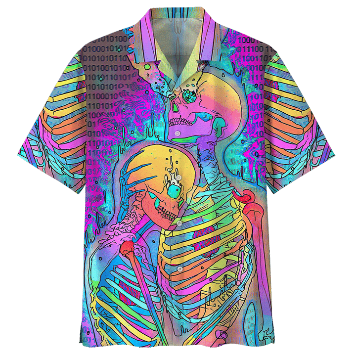 Hippie Couple Human Skull Colorful Aloha Hawaii Shirts For Men Women Ha82126