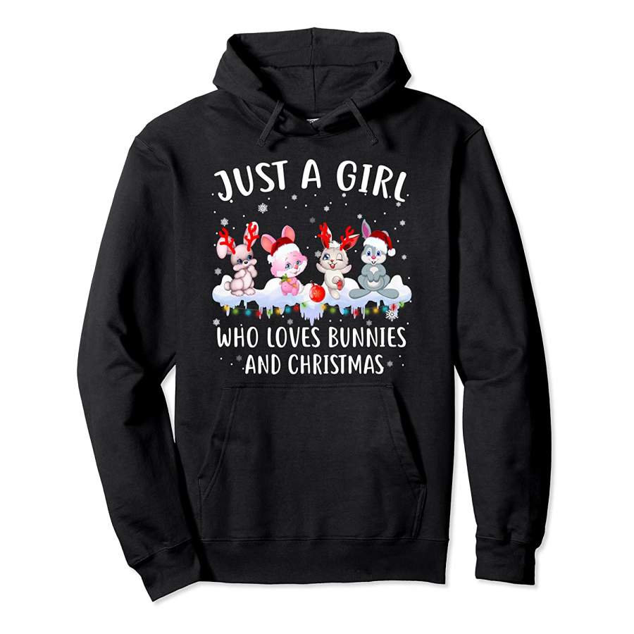 Just A Girl Who Loves Bunnies And Christmas, Bunny Lover Pullover Hoodie Unisex 3D All Over Print