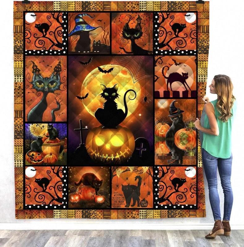 Black Cat Halloween Fleece Blanket – Quilt Blanket