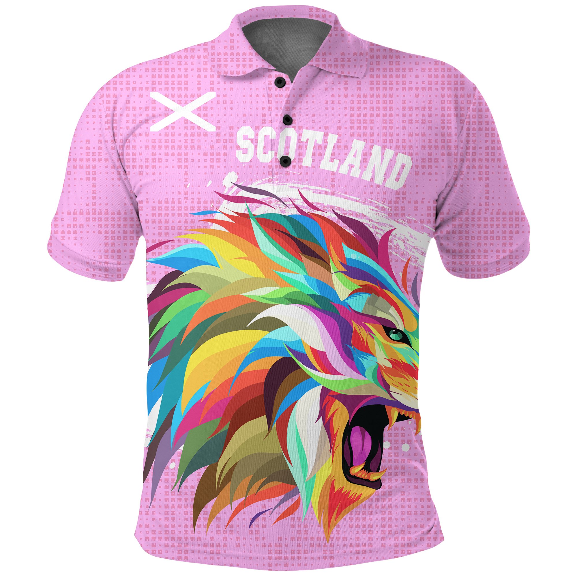 1stScotland Polo Shirt Raibown Lion Pink Style A27