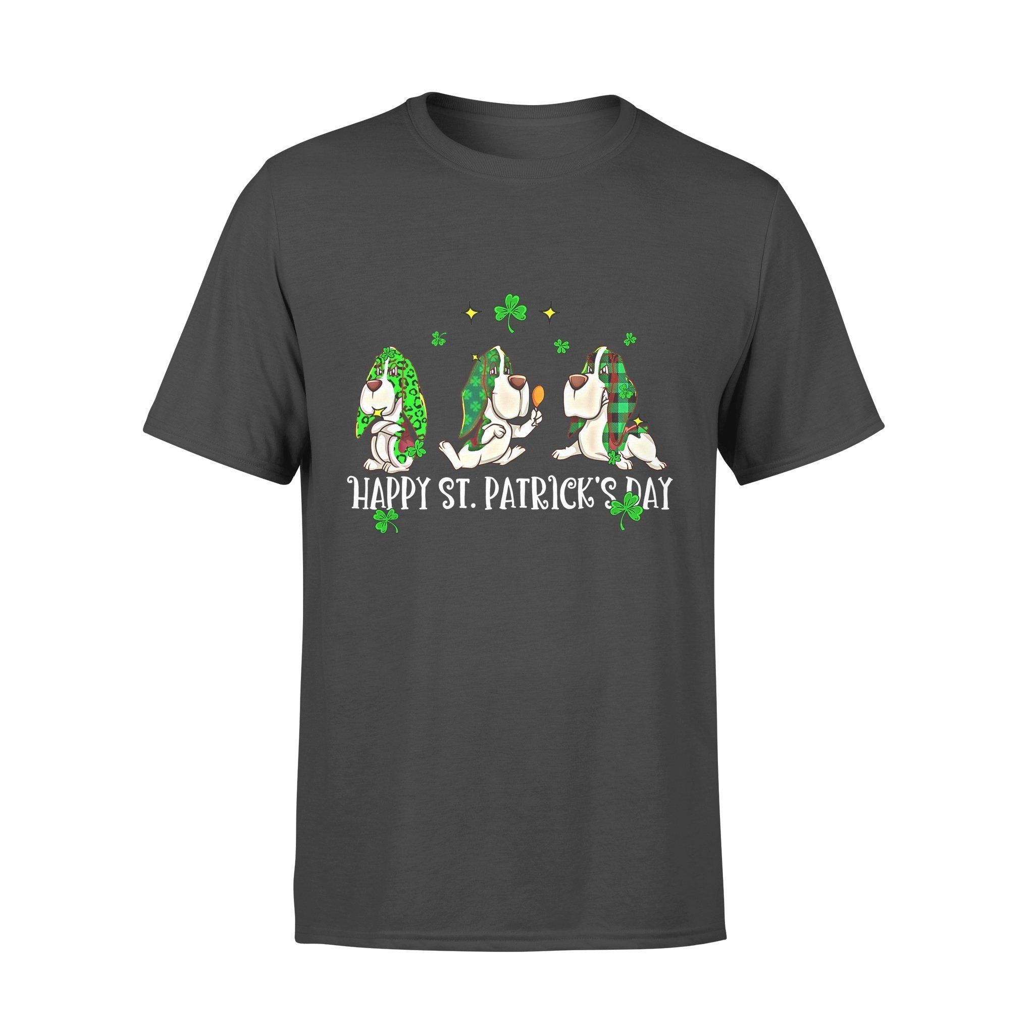 Dog Gift Idea Basset Hound Happy St Patricks Day Green Leopard T-Shirt – Standard T-Shirt