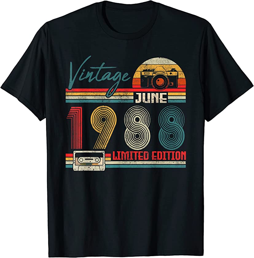 Vintage June 1988 33 Birthday Apparel 33 Year Old T-Shirt