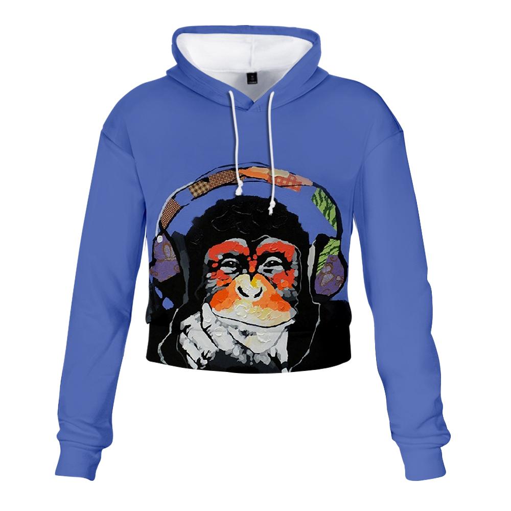 Animal Hoodie —— Colorful Girl’s 3D Cartoon Orangutan Printing Short Hoodie