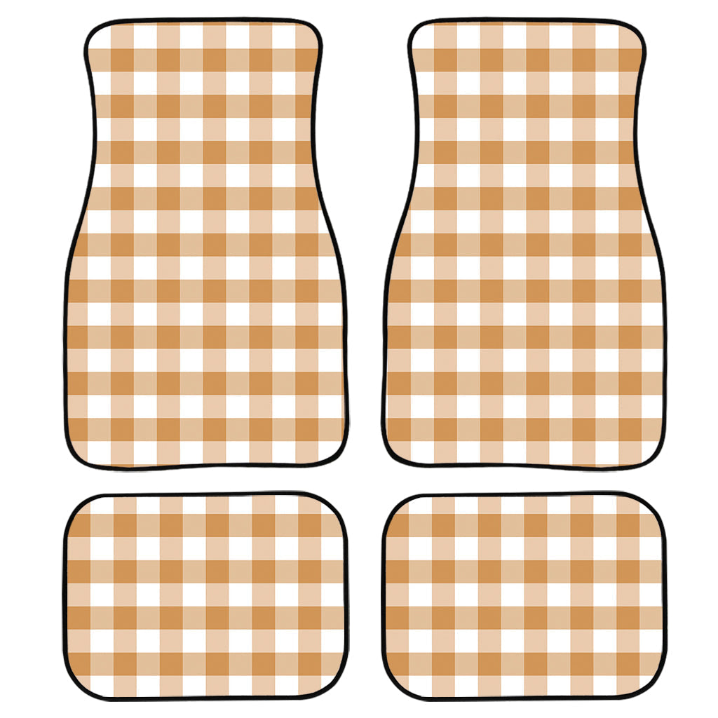 Brown And White Gingham Pattern Print Front And Back Car Floor Mats, Front Car Mat