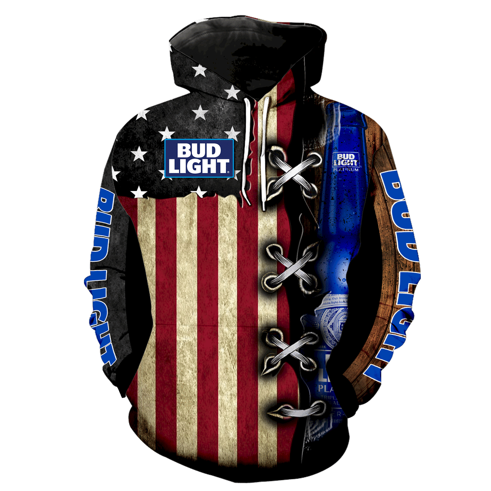 Bud Light American Flag K1196 3D Pullover Hoodie, Bomber Jacket, Sweatshirt, T-Shirt