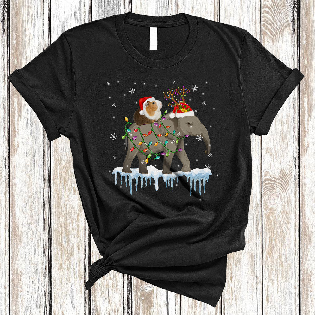 Guinea Pig Ridding Elephant Reindeer Cute Christmas Lights Santa Animal Lover Gifts T-Shirt