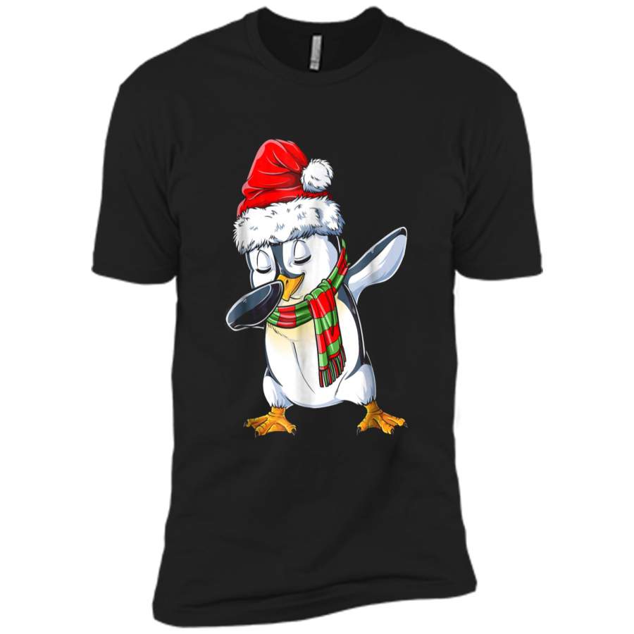 Dabbing Penguin Santa Christmas Girls Boys Kids Gift Next Level Premium Short Sleeve Tee