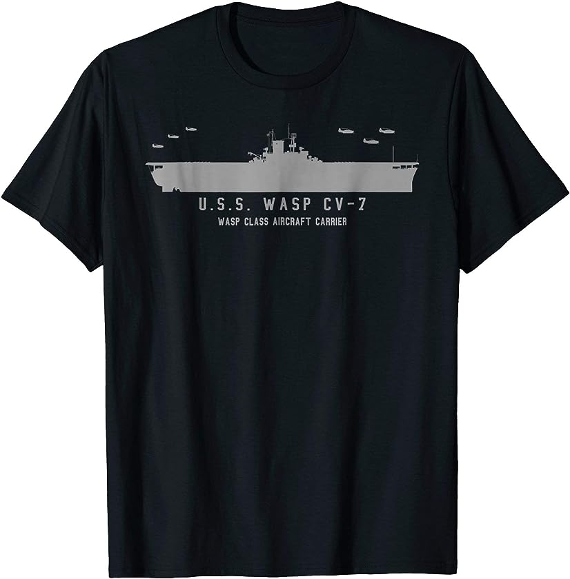 USS Wasp CV 7 WWII Aircraft Carrier Silhouette T-shirt