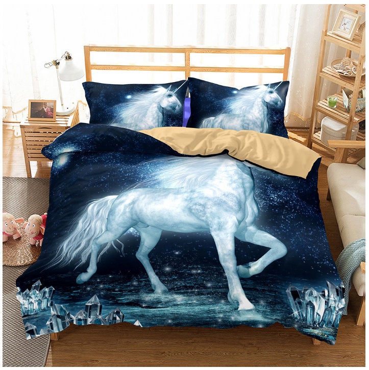 3D Cartoon Kids Crystal Unicorn Bedding Set Quilt Cover Quilt Duvet Cover ,Pillowcases Personalized  Bedding,Queen, King ,Full, Double 3 Pcs