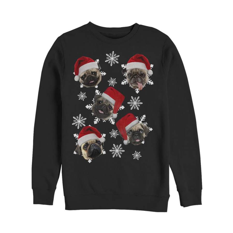 Lost Gods Men’s Ugly Christmas Pug Snowflakes  Sweatshirt Black