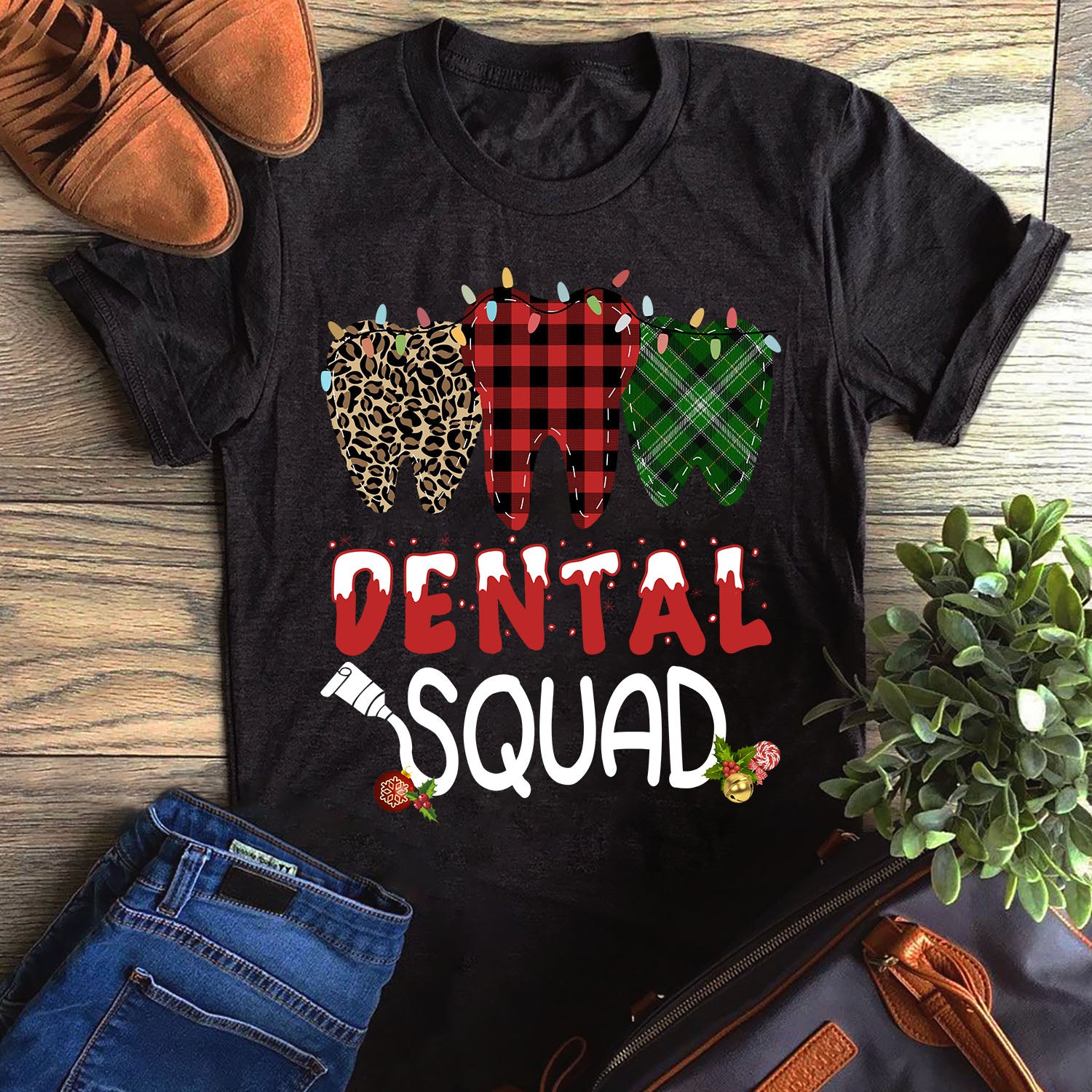 Dental Squad Leopard Buffalo Plaid Funny Dentist Christmas Graphic Unisex T Shirt, Sweatshirt, Hoodie Size S – 5XL