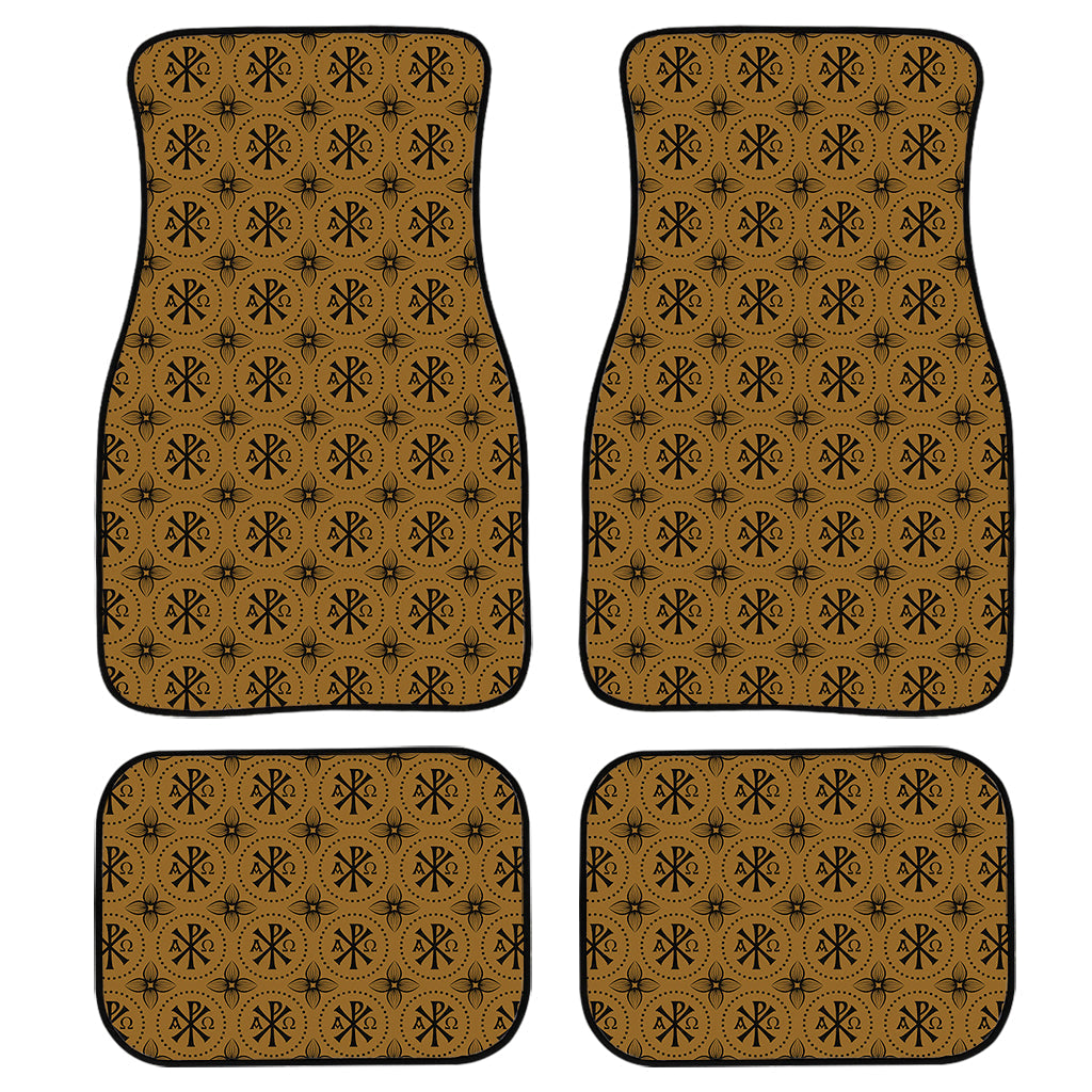 Gold And Black Orthodox Pattern Print Front And Back Car Floor Mats, Front Car Mat