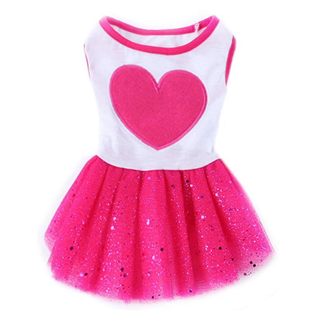 Pet Dog Love Heart Sequins Gauz Dress Skirt Puppy Cat Rose Red Clothes alx