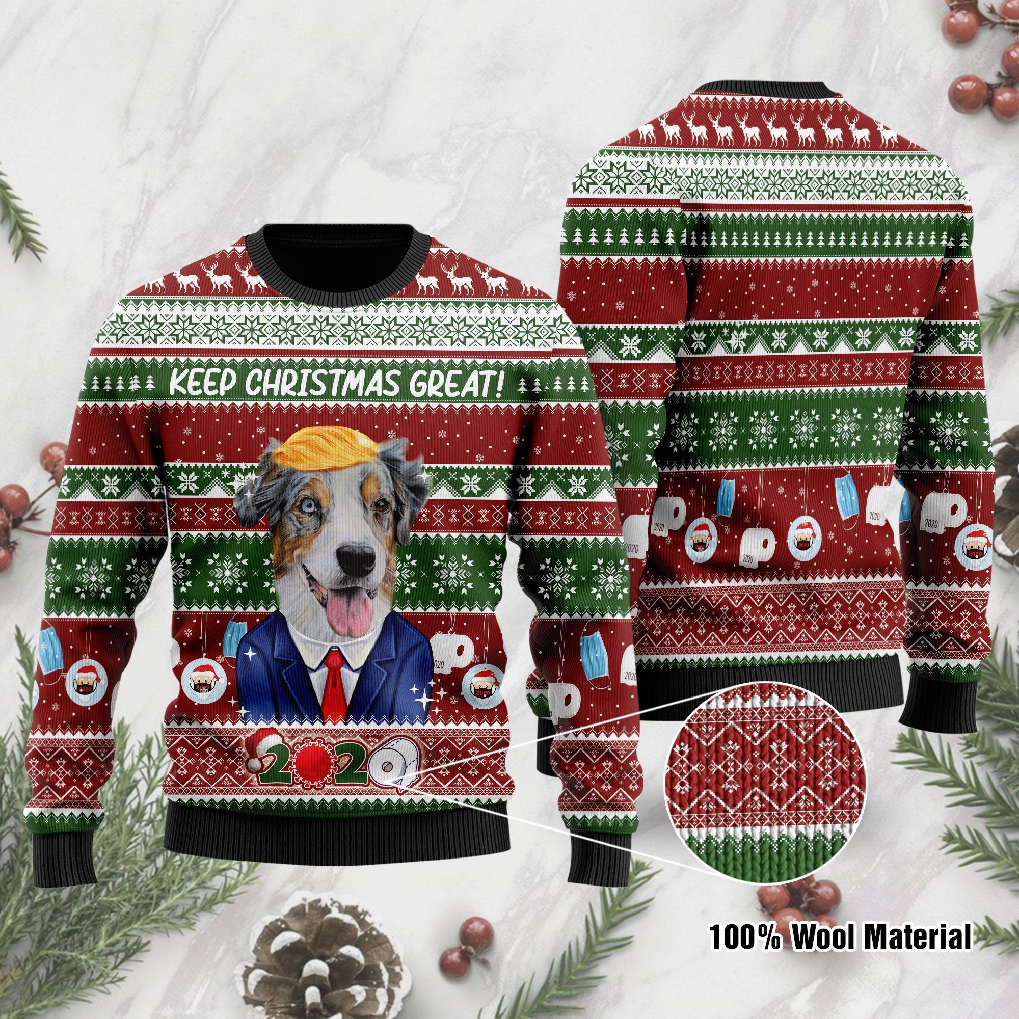 Australian Shepherd Keep Christmas Great 2020 Ugly Sweater For Pet Lovers On Christmas Day