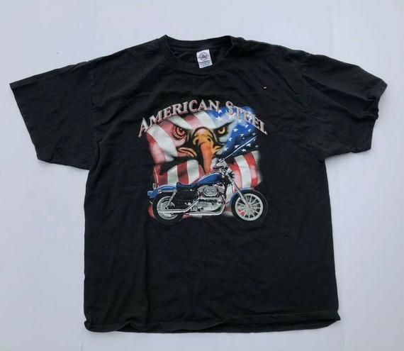 Vintage Delta American Steel Usa Flag Eagle Motorcycle Shirtbike Shirt