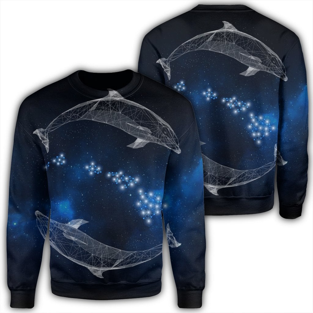 Hawaiian Map Galaxy Zodiac Dolphin White Polynesian Sweatshirt